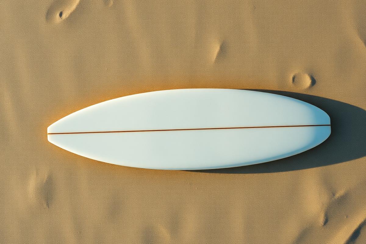 Soft-top surfboard laid on wet sand
